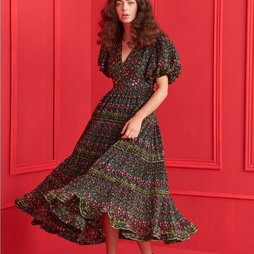 CELIA B Celestia Puff Sleeve Midi Dress Sz LP Statement Beauty!